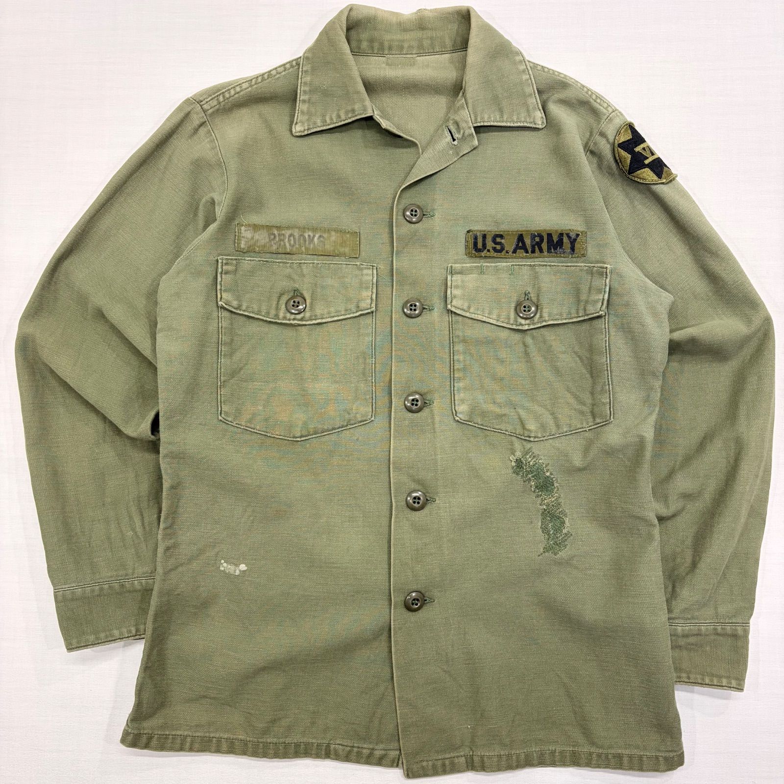 雰囲気抜群】US ARMY OG-107 ユーティリティシャツ 実寸S オリーブ 米 