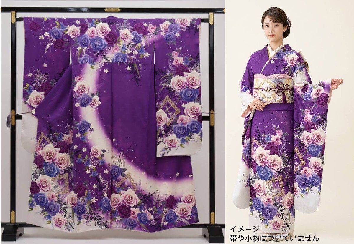 振袖 正絹 紫系 桜 小花 花吹雪 可憐 かわいい 正絹 中古品 E4908
