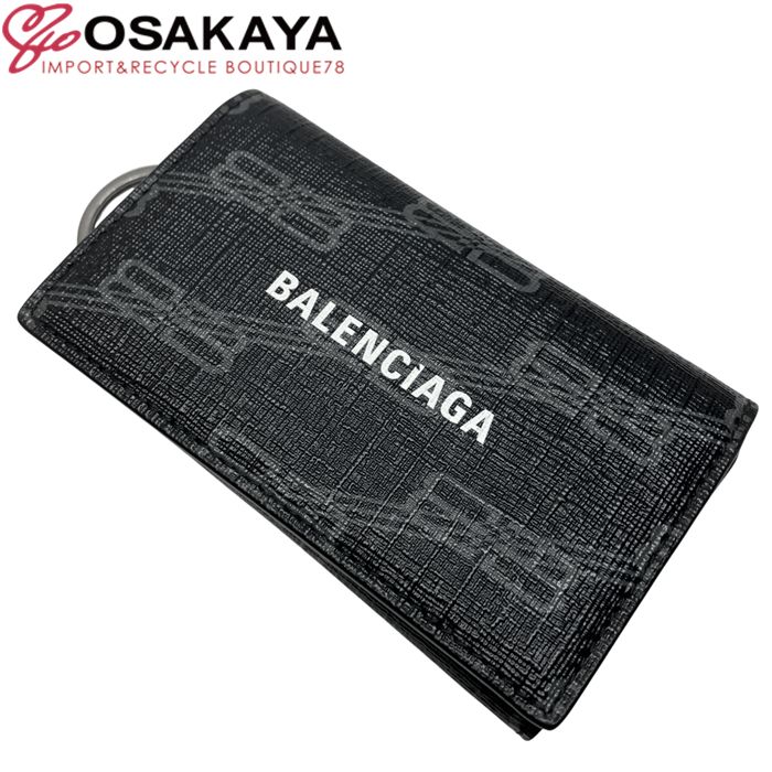 バレンシアガ　ロゴプリント レザーキーケース ブラック 良品 BALENCIAGA バレンシアガ シグネチャー 6連 キーケース BB