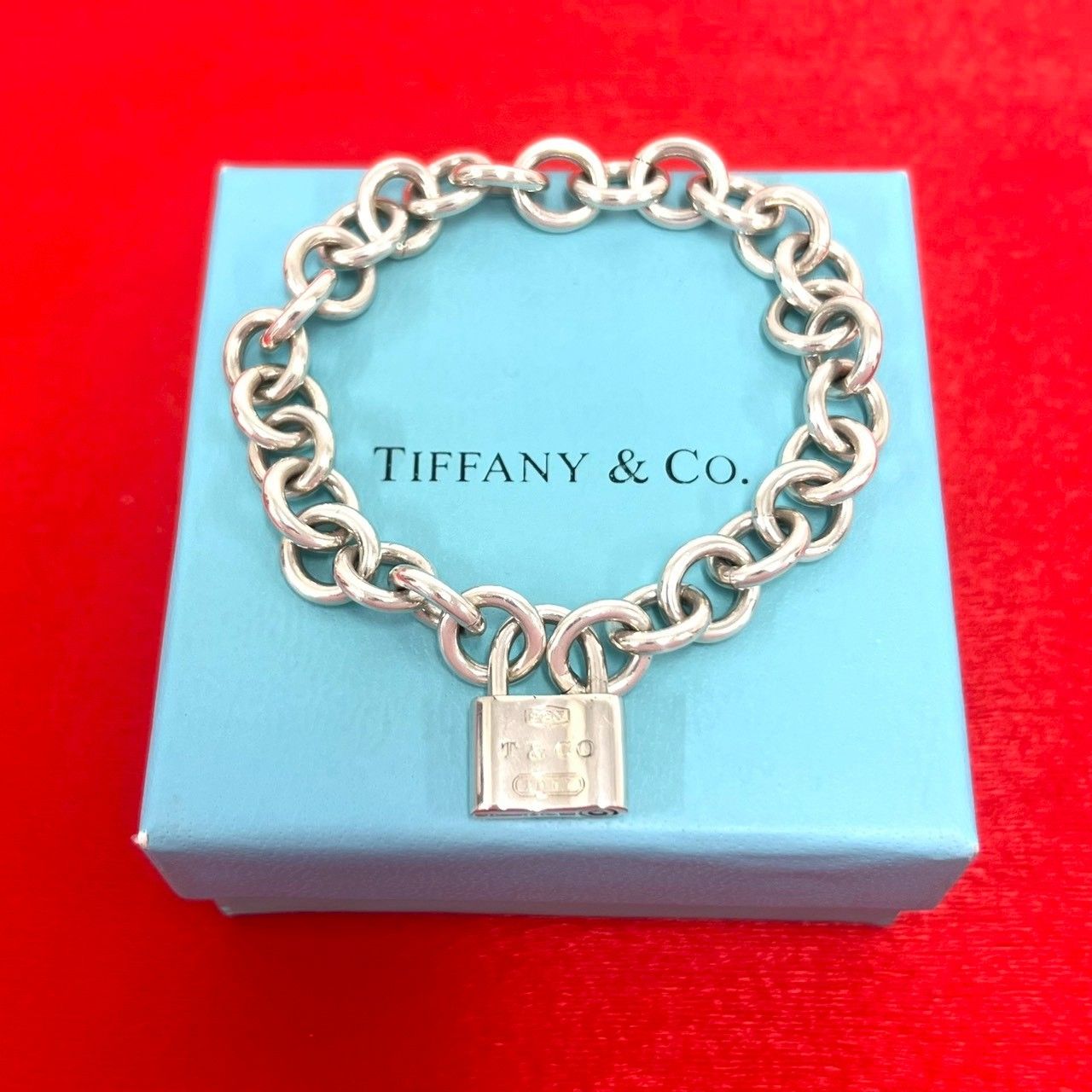 極 美品 TIFFANY&Co. ティファニー パドロック ブレスレット シルバー925 シルバー チェーン アクセサリー 34798