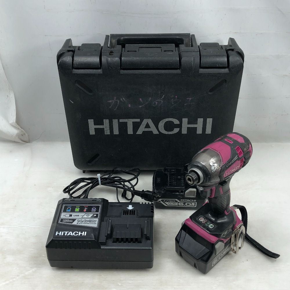 HITACHI 日立 工具 インパクトドライバ 充電器・充電池2個・ケース付 WH18DDL2 ショッキングピンク