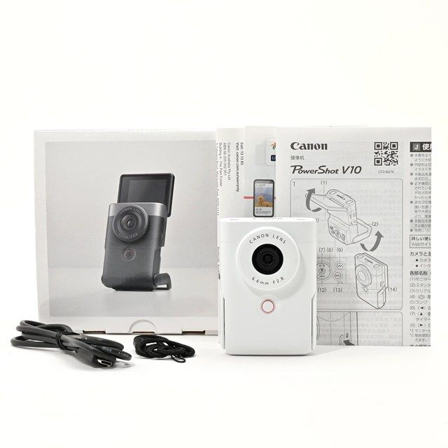 ＜美品＞ Canon PowerShot V10 ホワイト｜Vlogカメラ｜コンパクト動画撮影モデル｜動作良好｜外観非常に綺麗｜元箱付き｜128GB microSDカード付属｜付属品充実