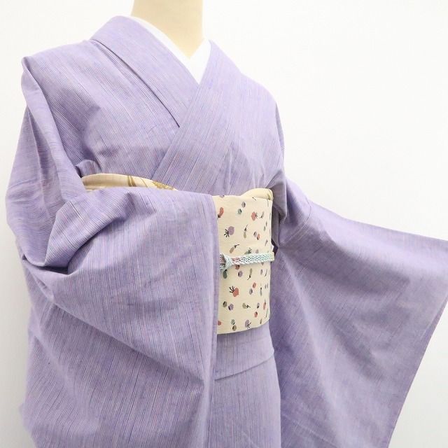 ❁tomihisa❁新品 単衣 KIMONOMODERN 伊勢綿麻 縦縞 洗える着物 仕付け