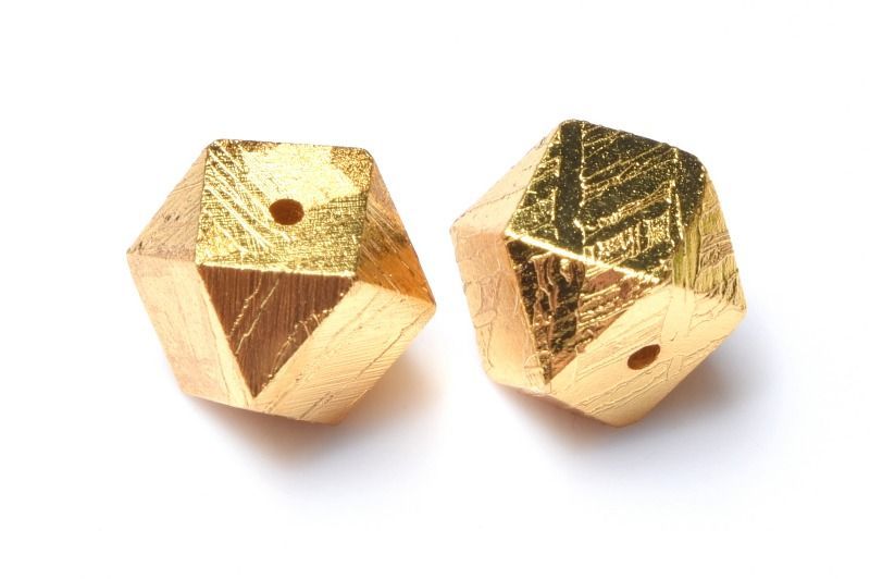 高品質◇粒売り アルタイ隕石(メテオライト)　12x12mm　ゴールドコーティング キューブカット ビーズ 1個売り パワーストーン 天然石 _PRG2523-12
