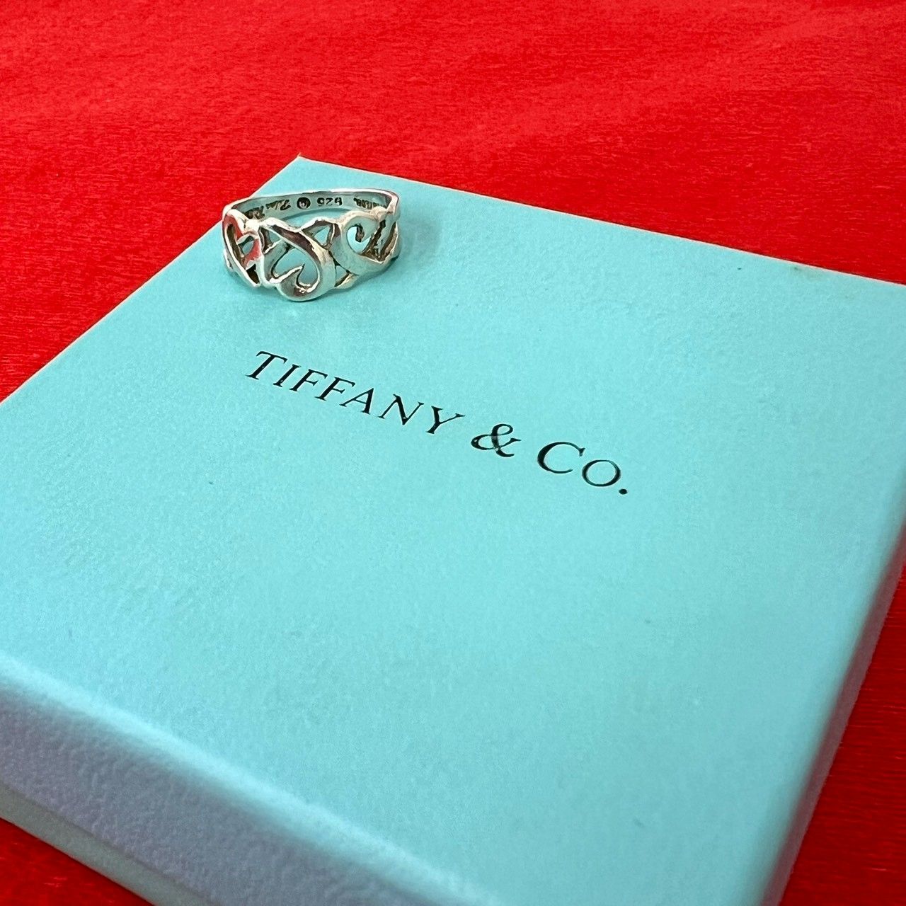 極 美品 TIFFANY&Co. ティファニー ヴィンテージ ラビングハート リング シルバー925 9号 指輪 アクセサリー シルバー 13329