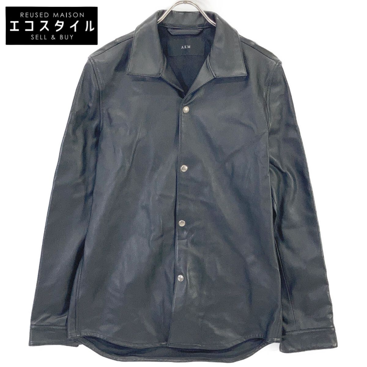 AKM ブラック レザー シャツジャケット　M AKM エイケイエム S118 LMB033 21SS ブラック ラムスキン WRINKLE