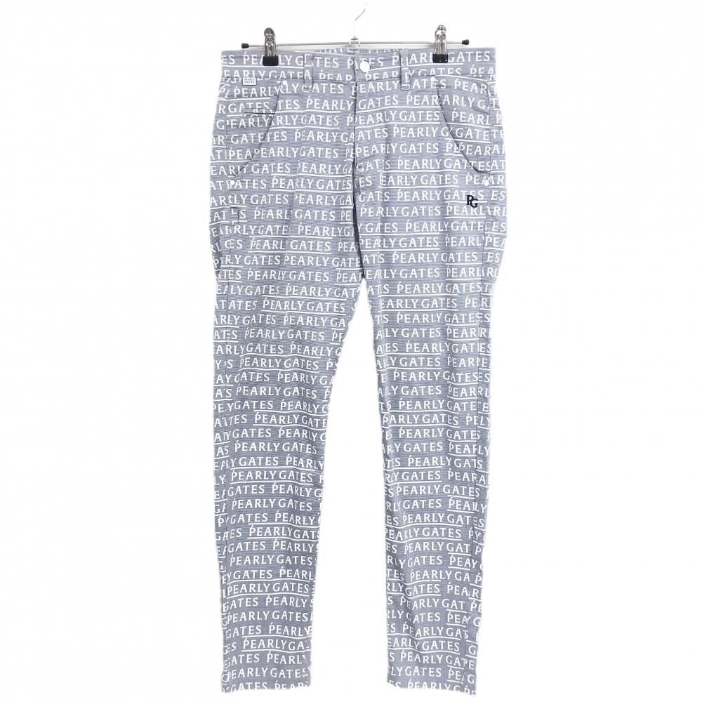 【美品】パーリーゲイツ パンツ ブルーグレー系×白 英字ロゴ総柄 ストレッチ メンズ 5(L) ゴルフウェア PEARLY GATES