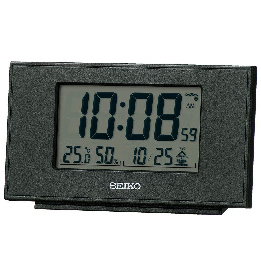 セイコークロック(Seiko Clock) 置き時計 黒メタリック 本体サイズ:7.8×13.5×3.8cm 目覚まし時計 電波 デジタル カレンダー 温度 湿度 表示 SQ790Kkoe c6b90f76