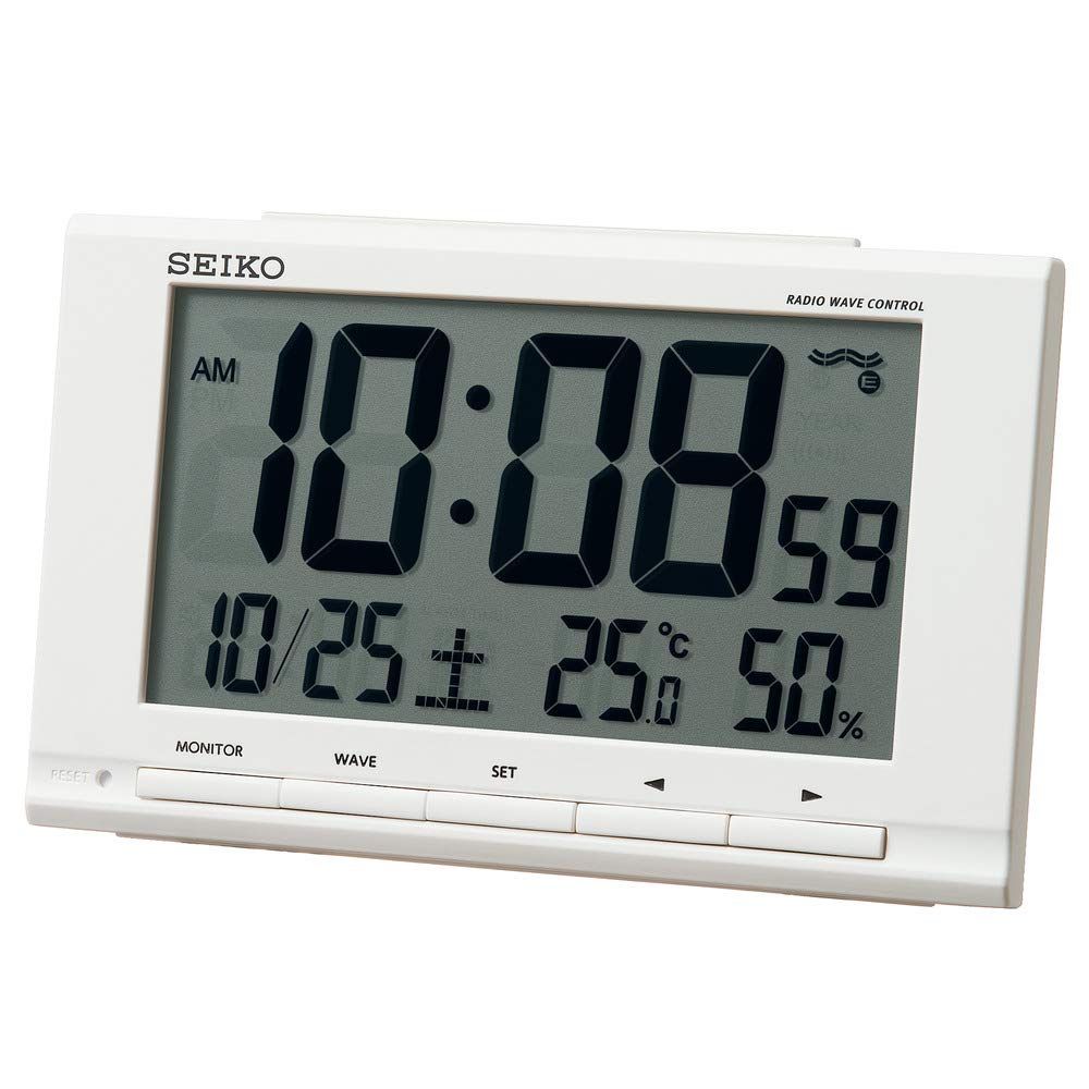 セイコークロック(Seiko Clock) 置き時計 白 本体サイズ:9.1×14.8×4.7cm 目覚まし時計 電波 デジタル カレンダー 温度 湿度 表示 SQ789Wkoe d1b68d21