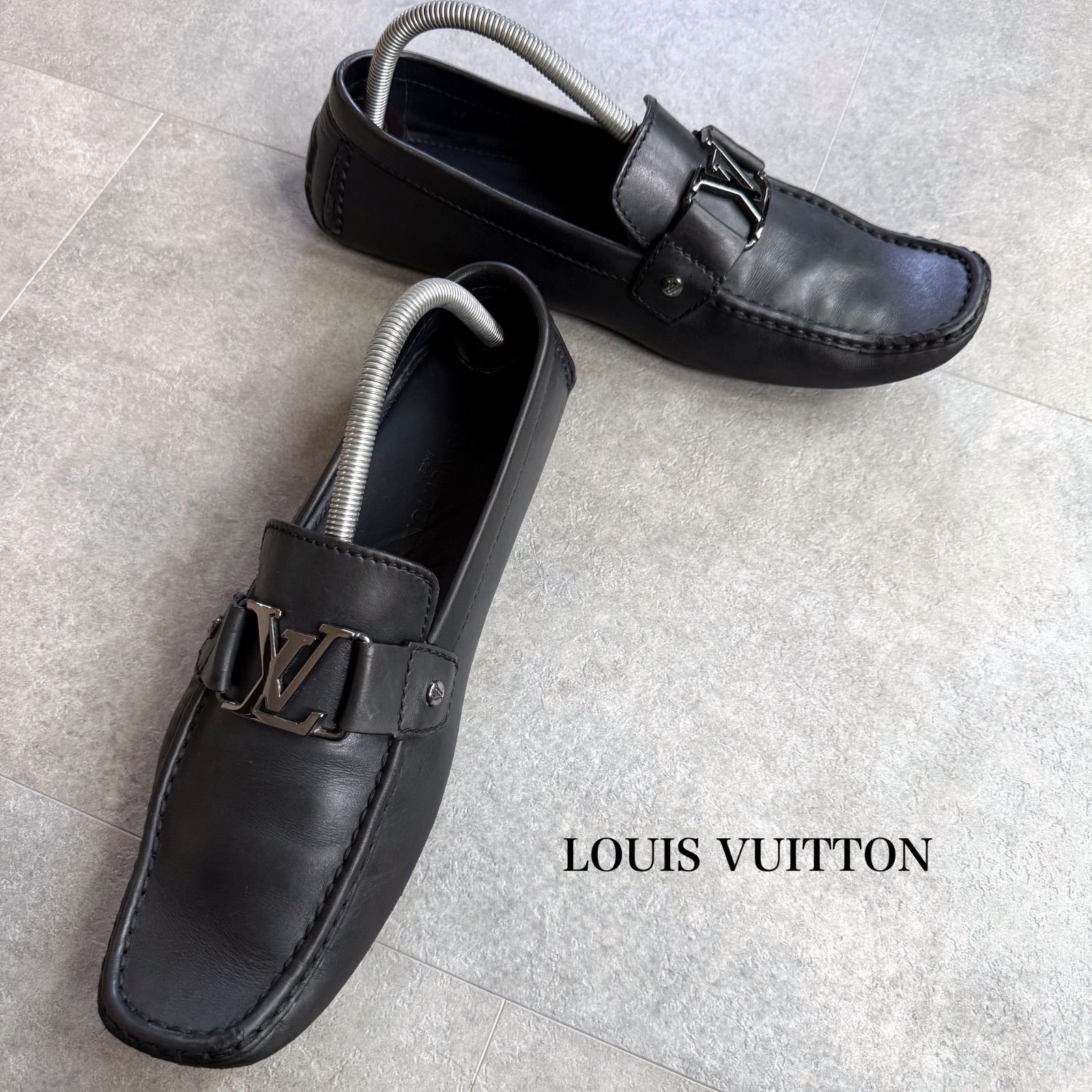 LOUISVUITTON ルイヴィトン LVロゴ金具 ローファー 革 レザー 黒 ブラック モンテカルロ 10 メンズドライビングシューズ 28cm