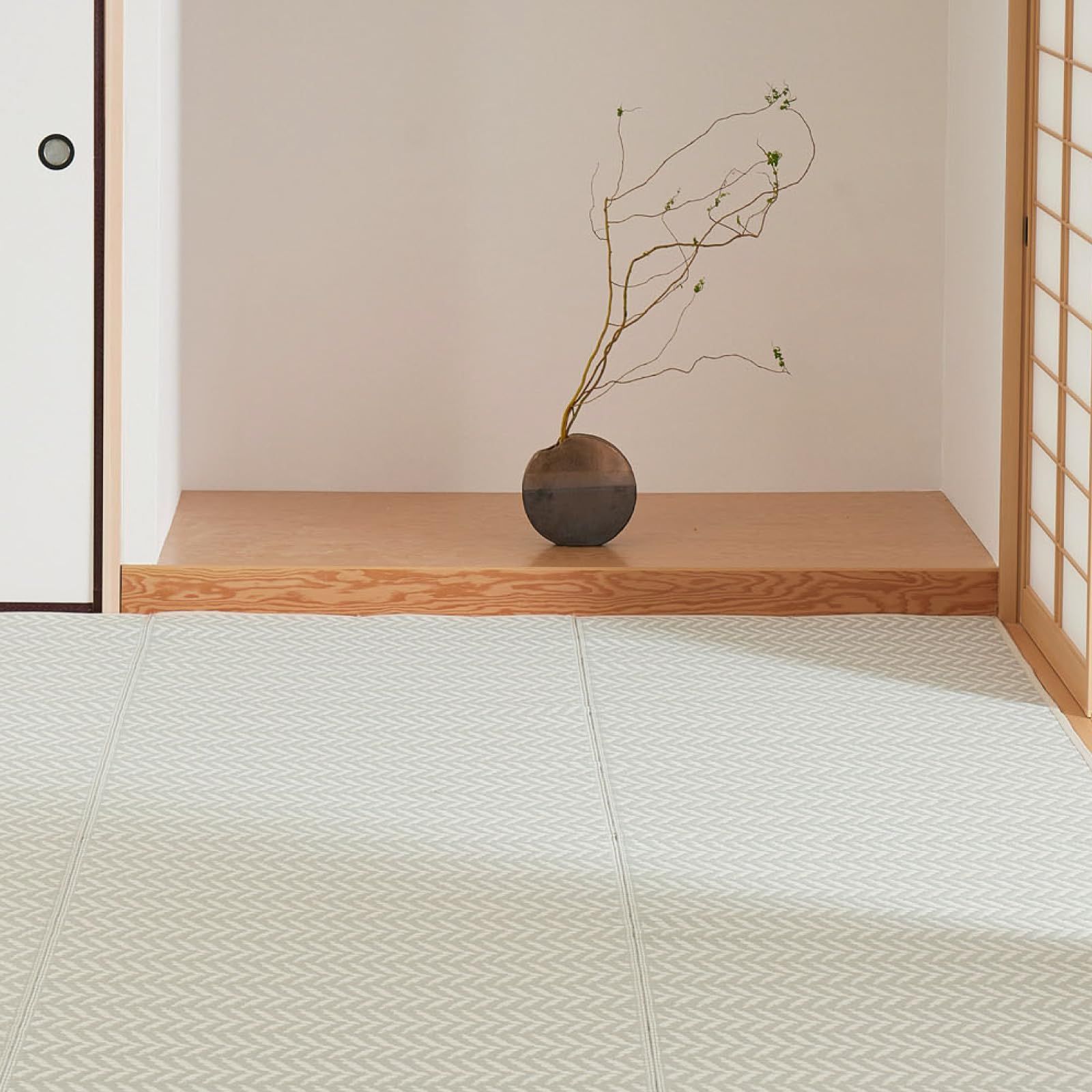 萩原 洗える い草風カーペット グリーン 江戸間6畳 約261X352cm 「パスラッシュ」 ラグ 花ござ 子供部屋 ペット 保護 パステルカラーｍａ