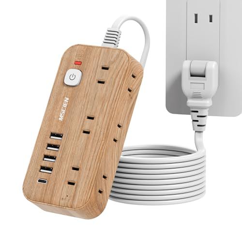 エムサイン Mscien 延長コード 3m 電源タップ コンセント たこあしコンセント テーブル タコ足配線 6個AC口 4個USB-A 1個USB-C スイッチ付き 雷ガード 横差し マルチタップ 電源 タップ 分岐 oa おしゃれ 木目 オシャレ コンｍａ
