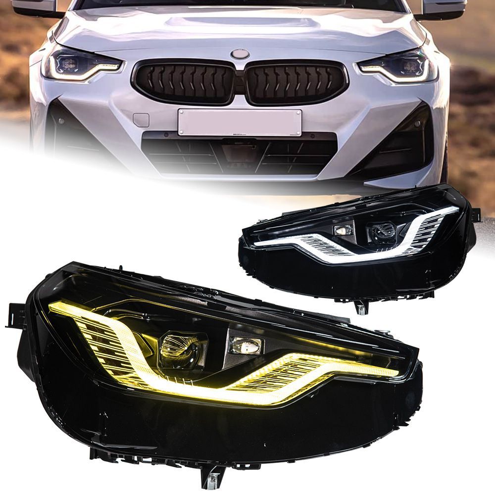 【送料無料】BMW 2シリーズ G42 M2 G87 大灯ライト 双色LED 激光勺子透镜 高輝度安全性向上 夜間視認性抜群 美しいドレスアップ効果 左右1対 PC材質 高性能改良カスタム 走行中も安心安全 光量調整可能