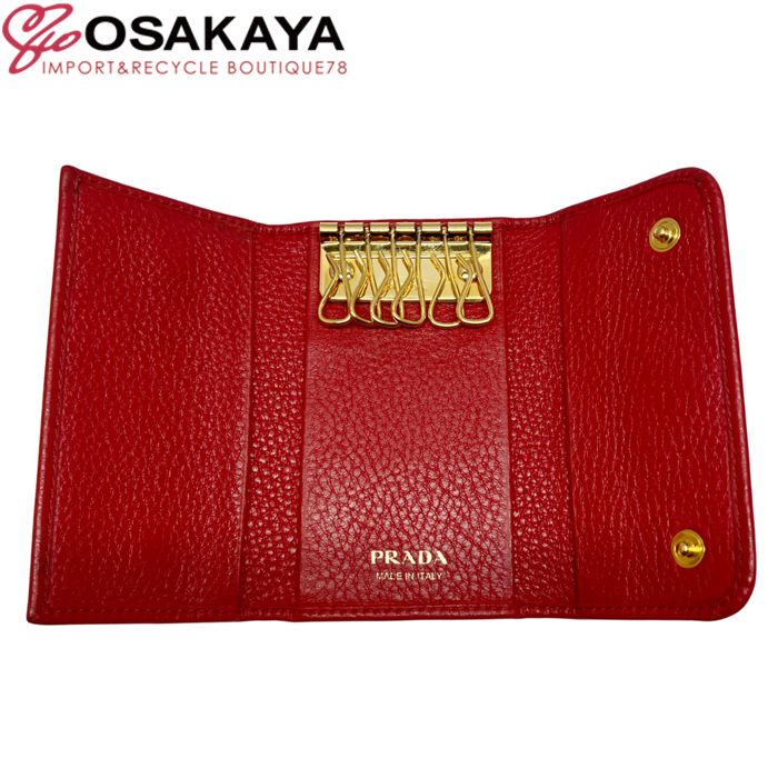 美品 PRADA プラダ 6連 キーケース ヴィッテロ レザー レッド ゴールド 美品 PRADA プラダ 6連 キーケース ヴィッテロ レザー レッド ゴールド