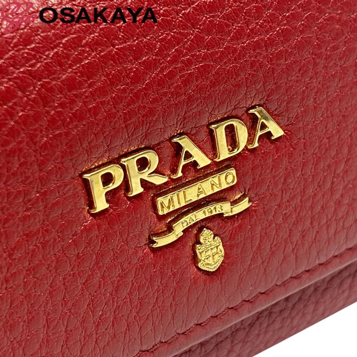 美品 PRADA プラダ 6連 キーケース ヴィッテロ レザー レッド ゴールド