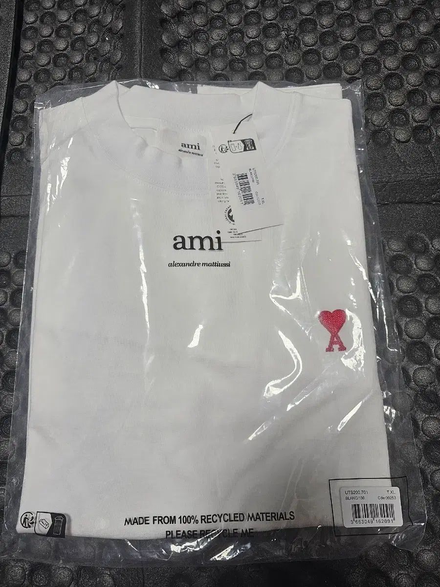 アミ スモール ハート ロゴ 白 長袖Tシャツ XL