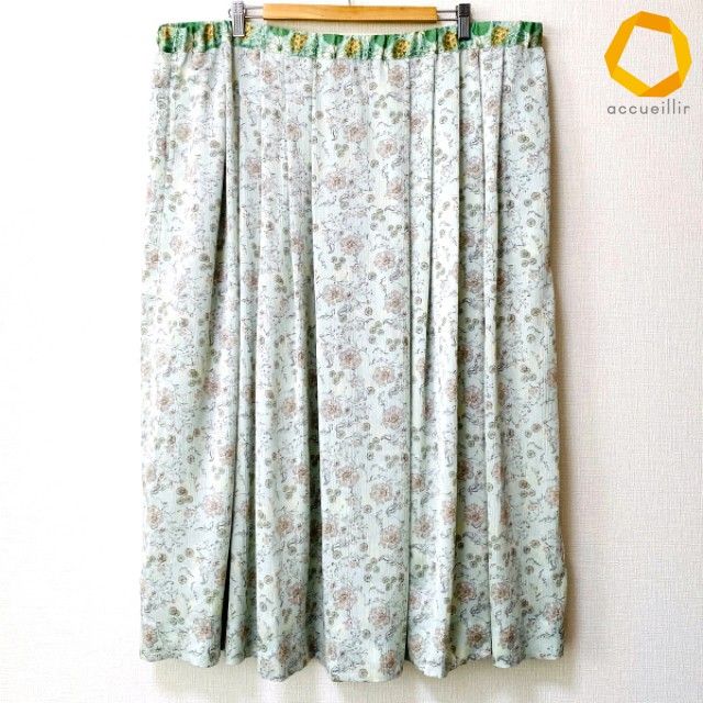 #anc アズノゥアズオオラカ AS KNOW AS olaca スカート 21 黄緑系 花柄 フレア 大きいサイズ 美品 レディース [1006104]