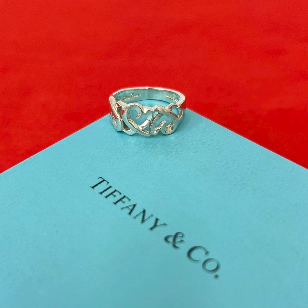 極 美品 TIFFANY&Co. ティファニー ヴィンテージ ラビングハート リング シルバー925 指輪 12号 アクセサリー シルバー 37507