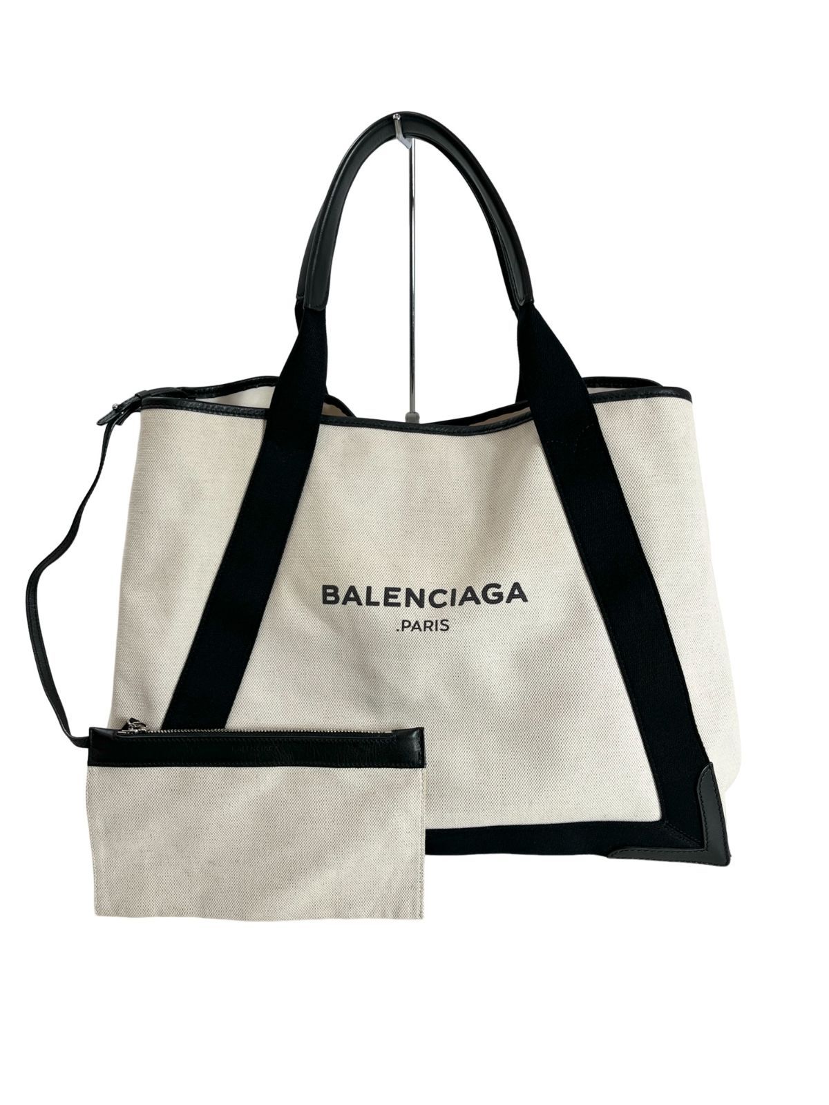 BALENCIAGA バレンシアガ ネイビーカバスM トートバッグ ハンドバッグ キャンバス レザー 339936 アイボリー ブラック