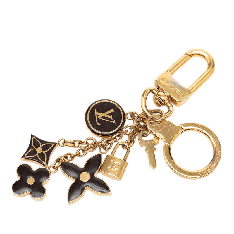 ルイ ヴィトン ポルトクレ パンピーユ バッグチャーム キーホルダー M91929 ゴールド ブラック メッキ レディース LOUIS VUITTON【228-70339】