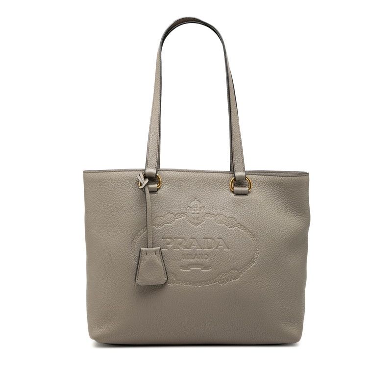 プラダ ロゴエンボス トートバッグ ショルダーバッグ グレー レザー レディース PRADA【228-70366】