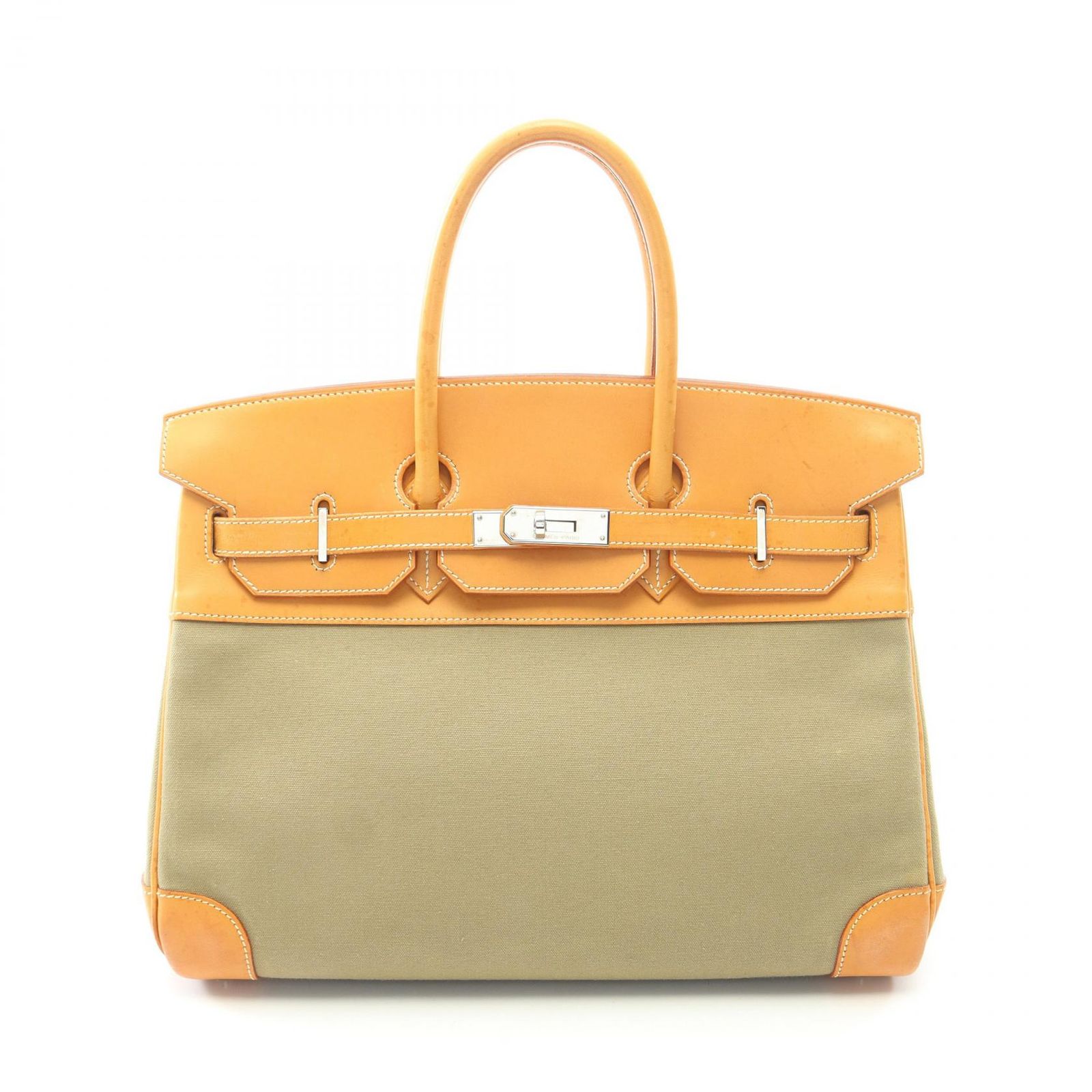 エルメス HERMES ハンドバッグ バーキン35 ナチュラル/カーキー キャンバス レザー バーキン35 ナチュラル/カーキー レディース Used B