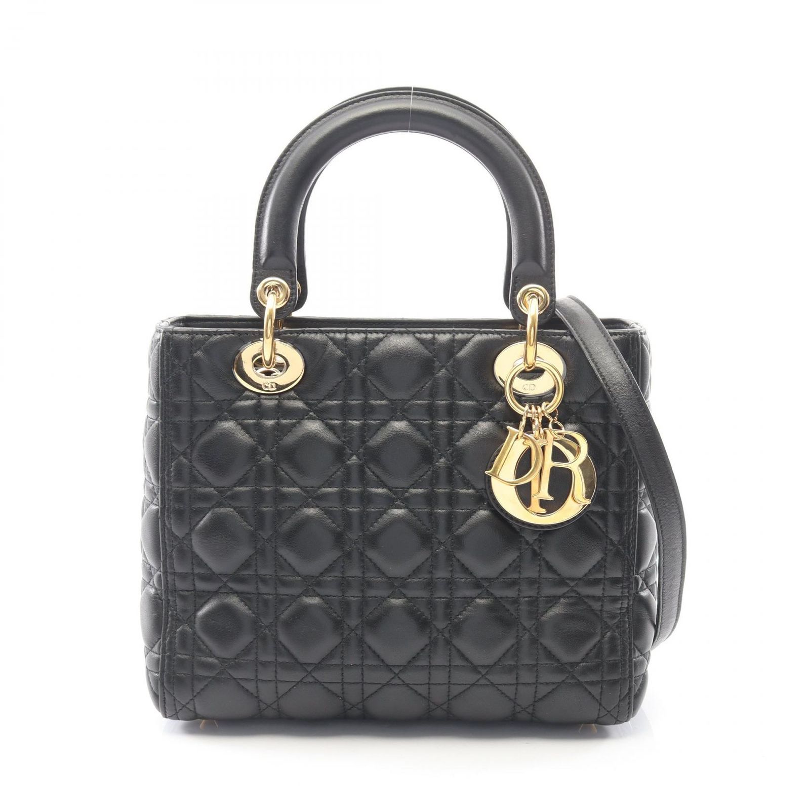 ディオール Dior ハンドバッグ LADY DIOR レディディオール カナージュ 2WAY ブラック レザー レディディオール カナージュ 2wayトート ミディアム レディース Used A