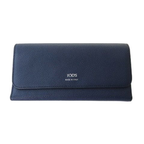 トッズ TOD'S 長財布 ウォレット フラップ レザー 紺 ネイビー ブラウン イエロー