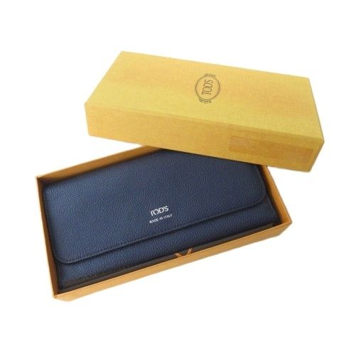 トッズ TOD'S 長財布 ウォレット フラップ レザー 紺 ネイビー