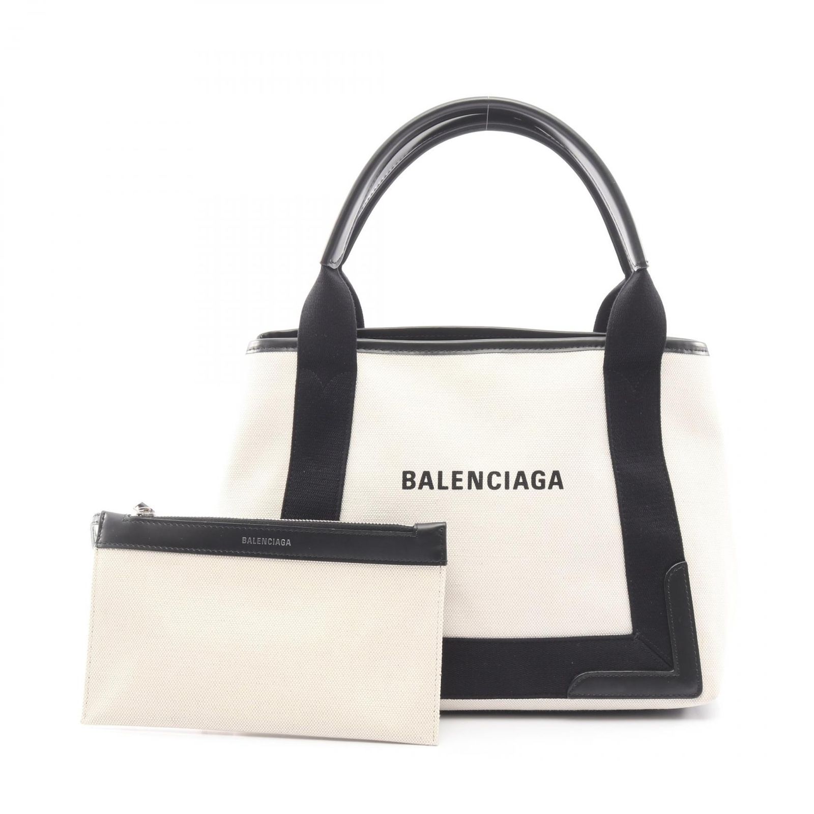 バレンシアガ BALENCIAGA トートバッグ NAVY CABAS S ネイビーカバ 339933 ナチュラル/ブラック キャンバス レザー ネイビーカバ S レディース Used A