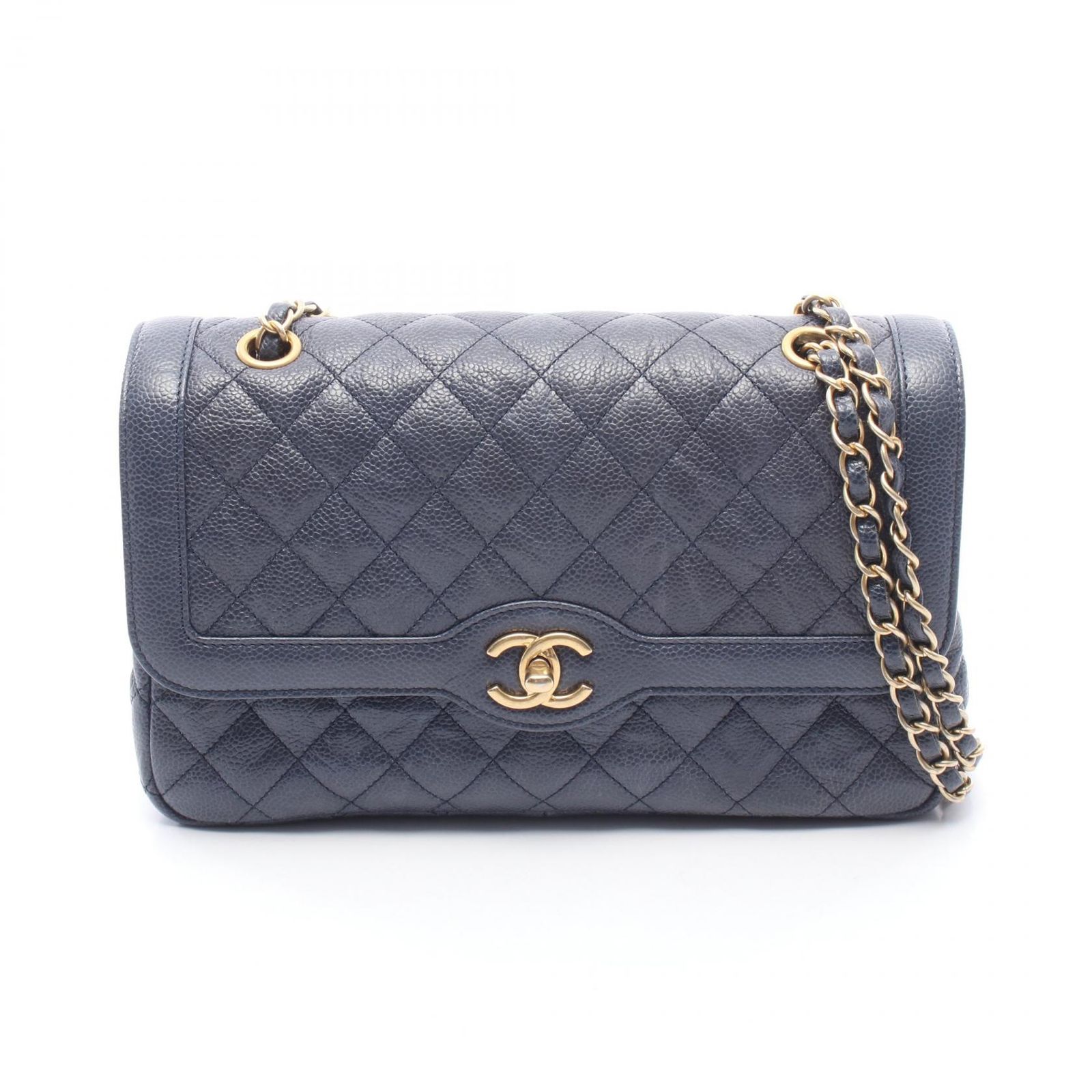 シャネル CHANEL ショルダーバッグ マトラッセ シングルフラップ ネイビー キャビアスキン(グレインドカーフ) マトラッセ シングルフラップ チェーンショルダー