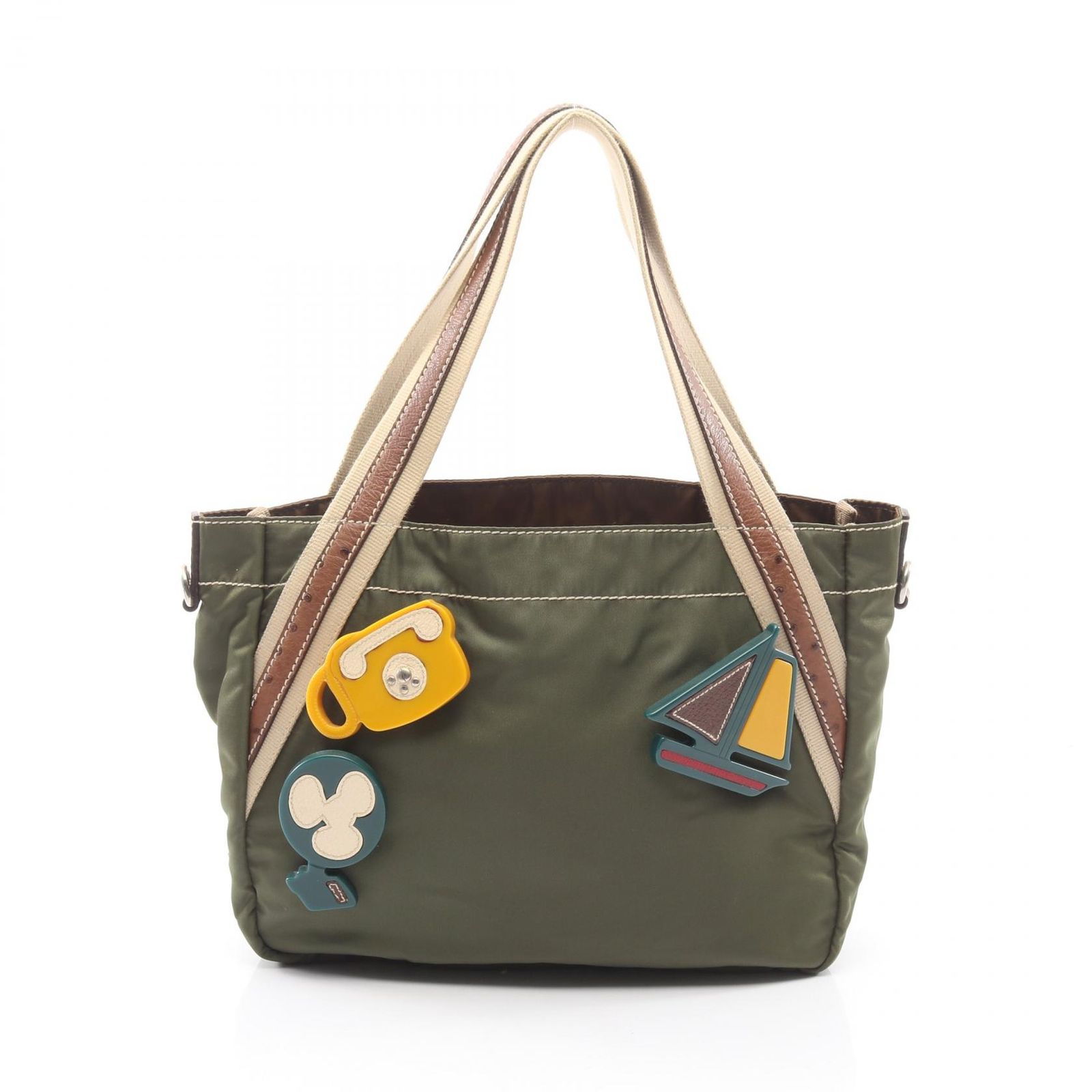 プラダ PRADA トートバッグ B2980S カーキ ナイロン キャンバス バッジ付き トートバッグ レディース Used A