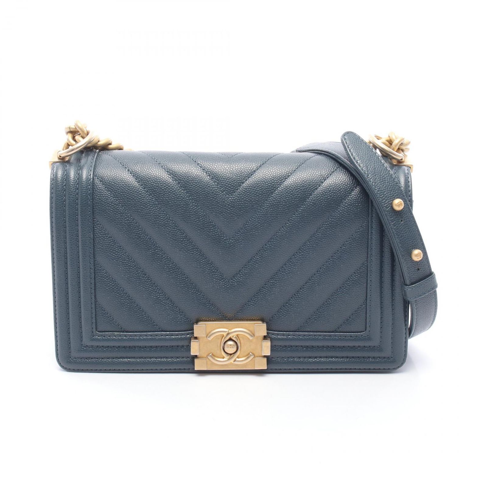 シャネル CHANEL ショルダーバッグ ボーイシャネル A67086 ブルーグリーン キャビアスキン(グレインドカーフ) ボーイシャネル Vステッチ チェーンショルダー レディース