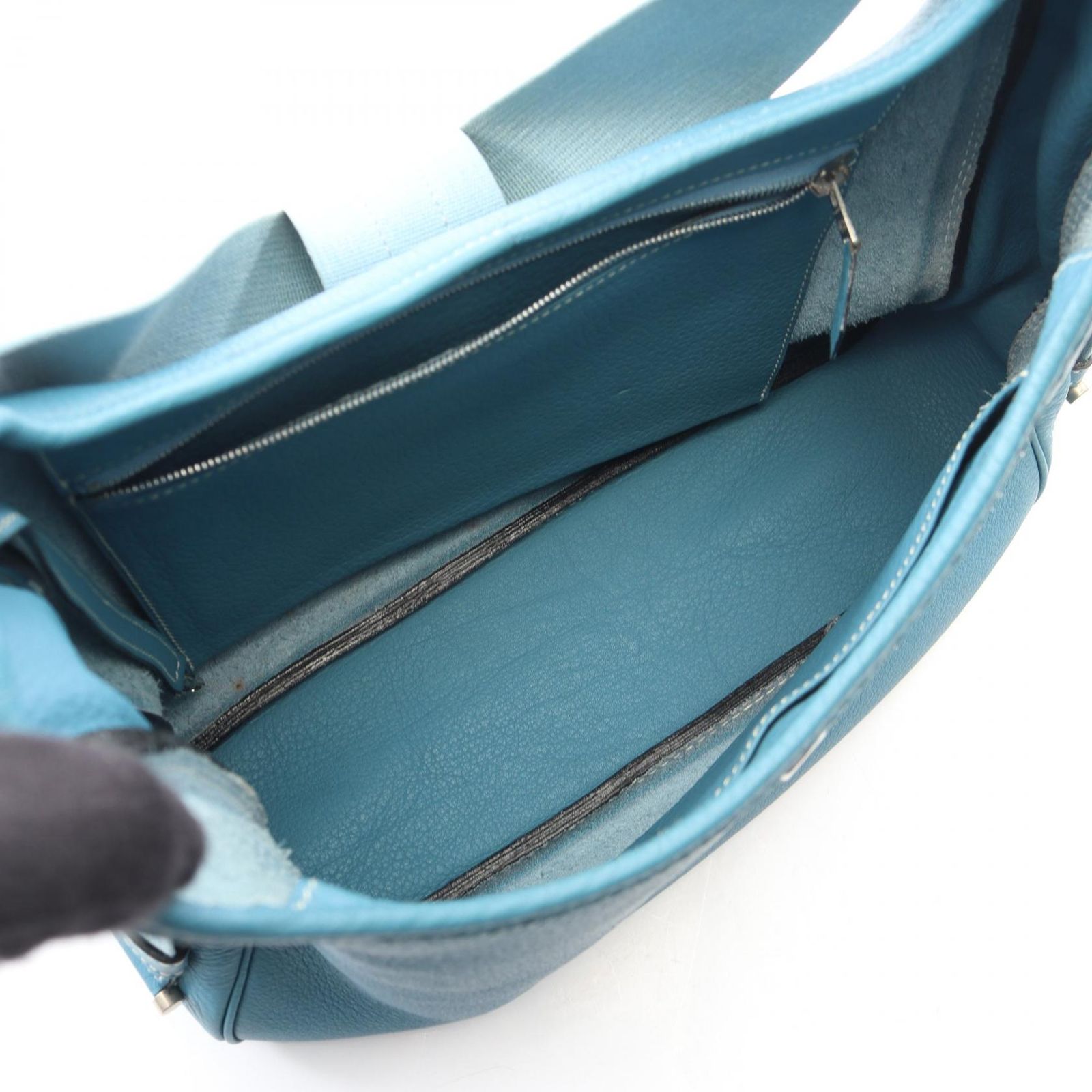 エルメス HERMES ショルダーバッグ サコ ブルージーン レザー サコ