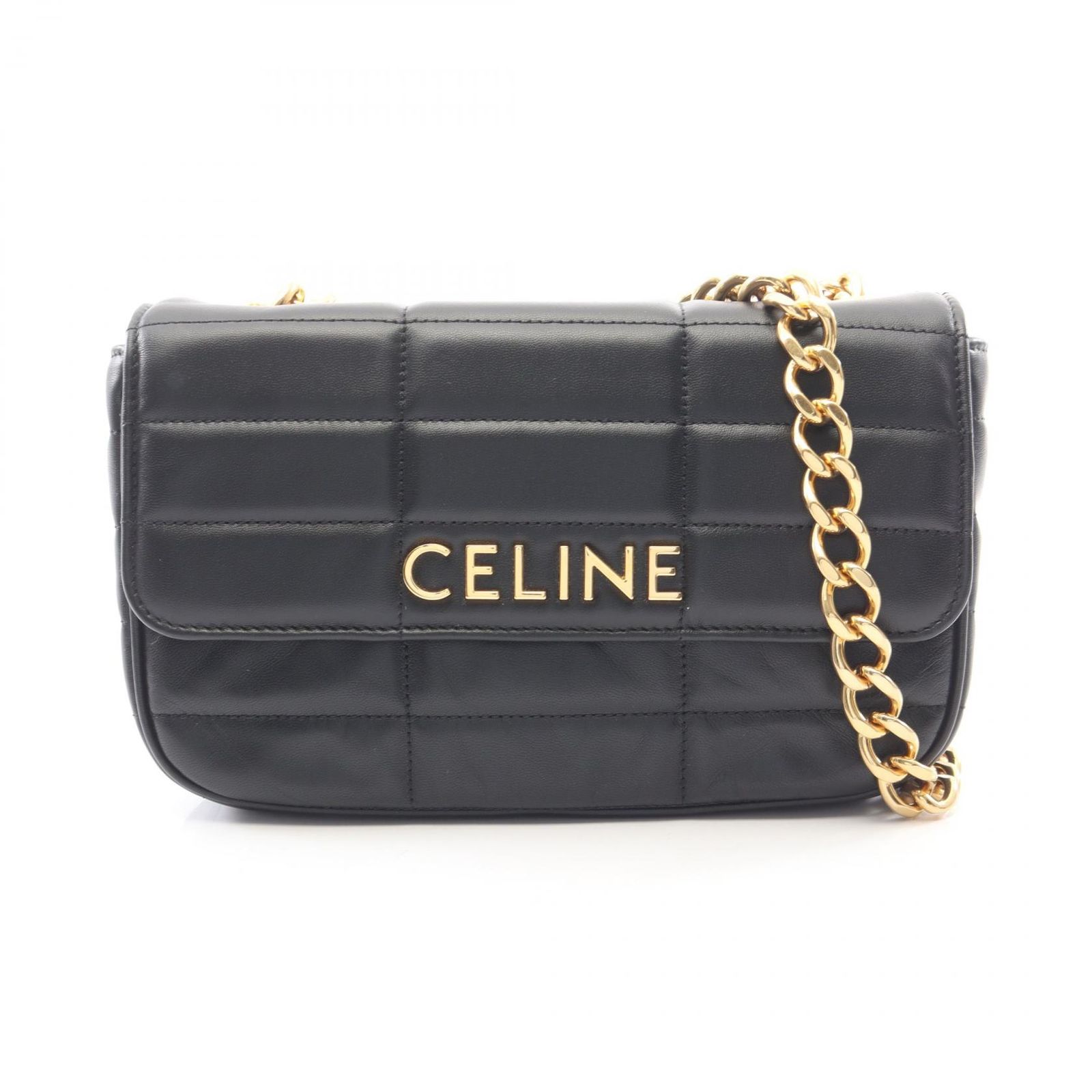 セリーヌ CELINE ショルダーバッグ モノクローム 111273 ブラック レザー マトラッセ モノクローム チェーンショルダー レディース Used A