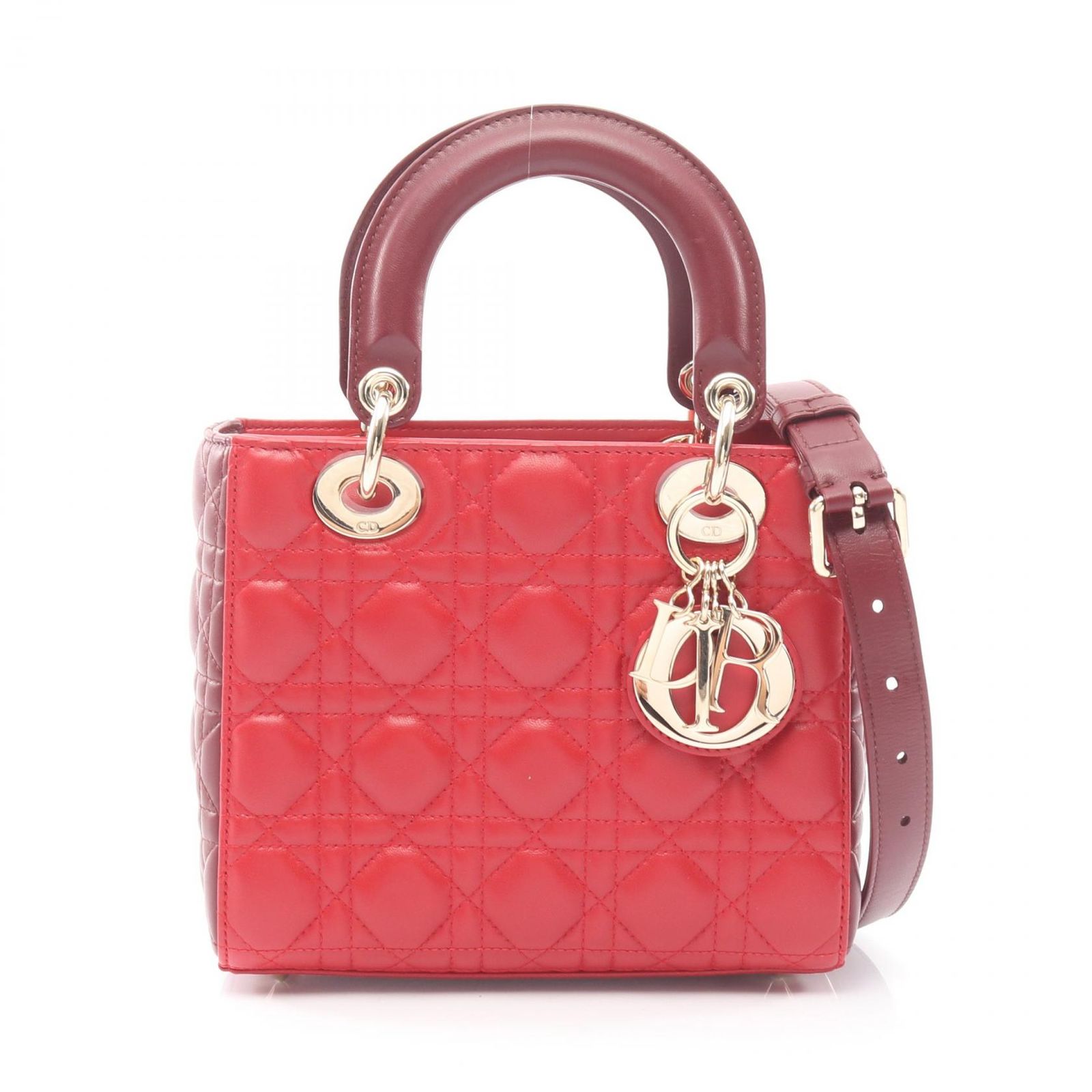 ディオール Dior ハンドバッグ レディディオール スモール カナージュ 2WAY バイカラー レッド/ボルドー レザー レディディオール カナージュ 2wayトート スモール