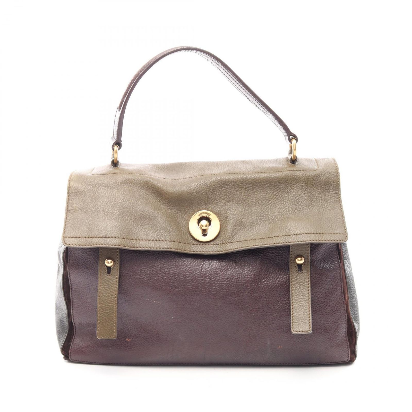 イヴ・サンローラン YVES SAINT LAURENT ハンドバッグ ミューズトゥ 197148 カーキ/グレー/ボルドー レザー ミューズトゥ ハンド レディース Used B