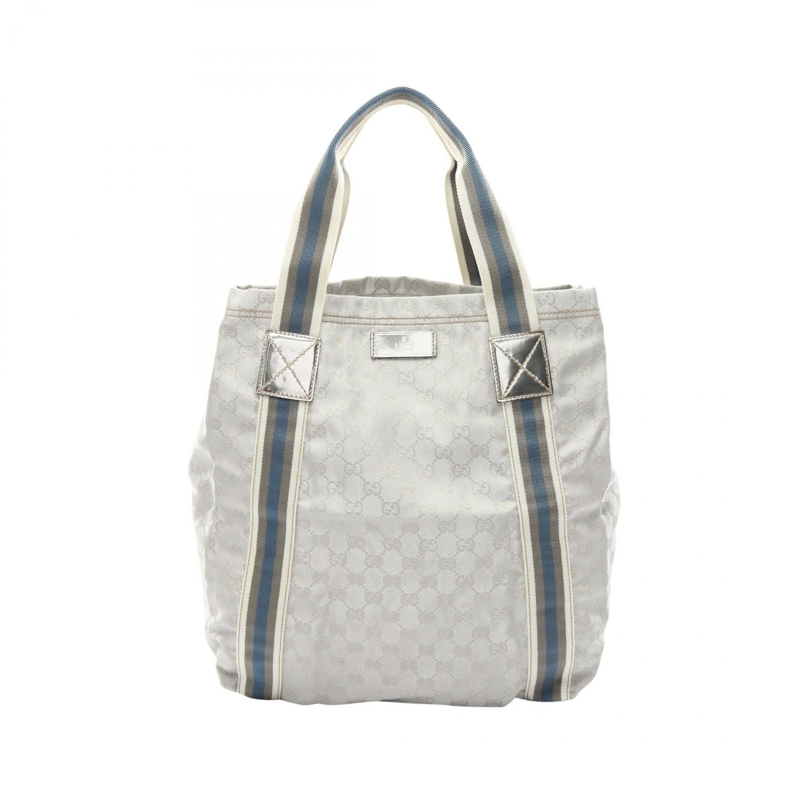 グッチ GUCCI トートバッグ GGキャンバス シェリーライン 189669 シルバー キャンバス レザー トートバッグ レディース Used B