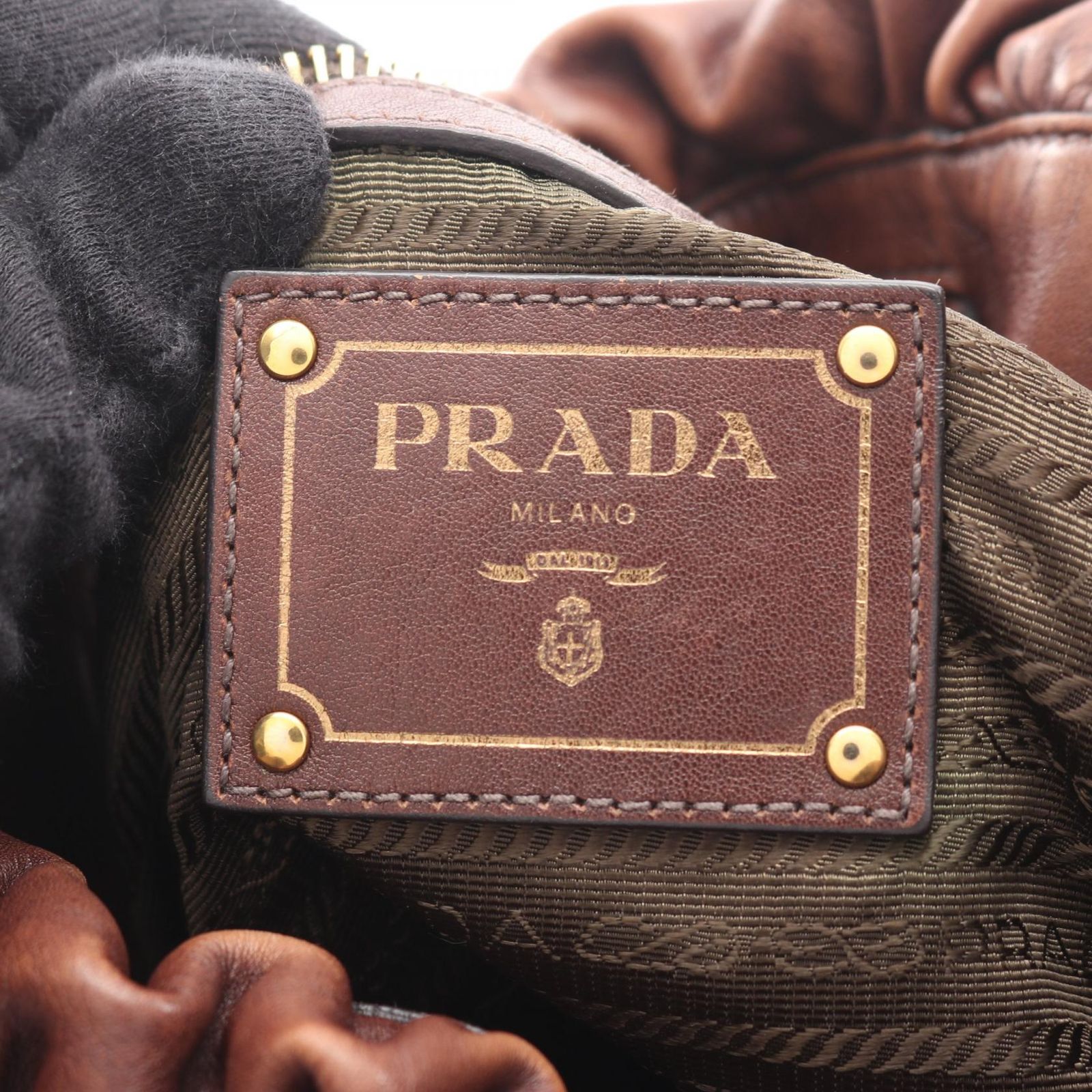 プラダ PRADA ハンドバッグ ギャザー 2WAY ブラウン レザー