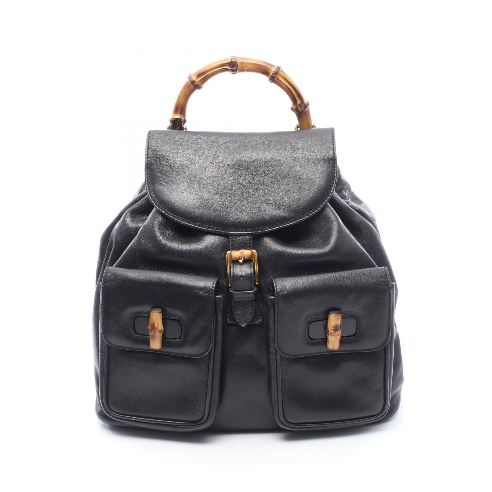 グッチ GUCCI リュックサック バックパック バンブー 003･1998･0016 ブラック レザー バンブー バックパック レディース Used B