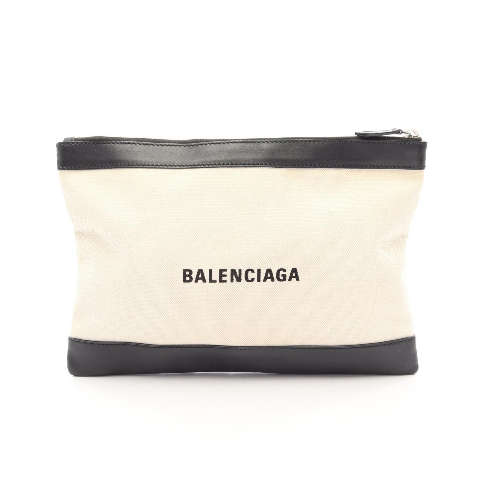 バレンシアガ BALENCIAGA セカンドバッグ クラッチバッグ ネイビークリップ M 373834 ブラック/アイボリー キャンバス レザー ネイビークリップ クラッチバッグ