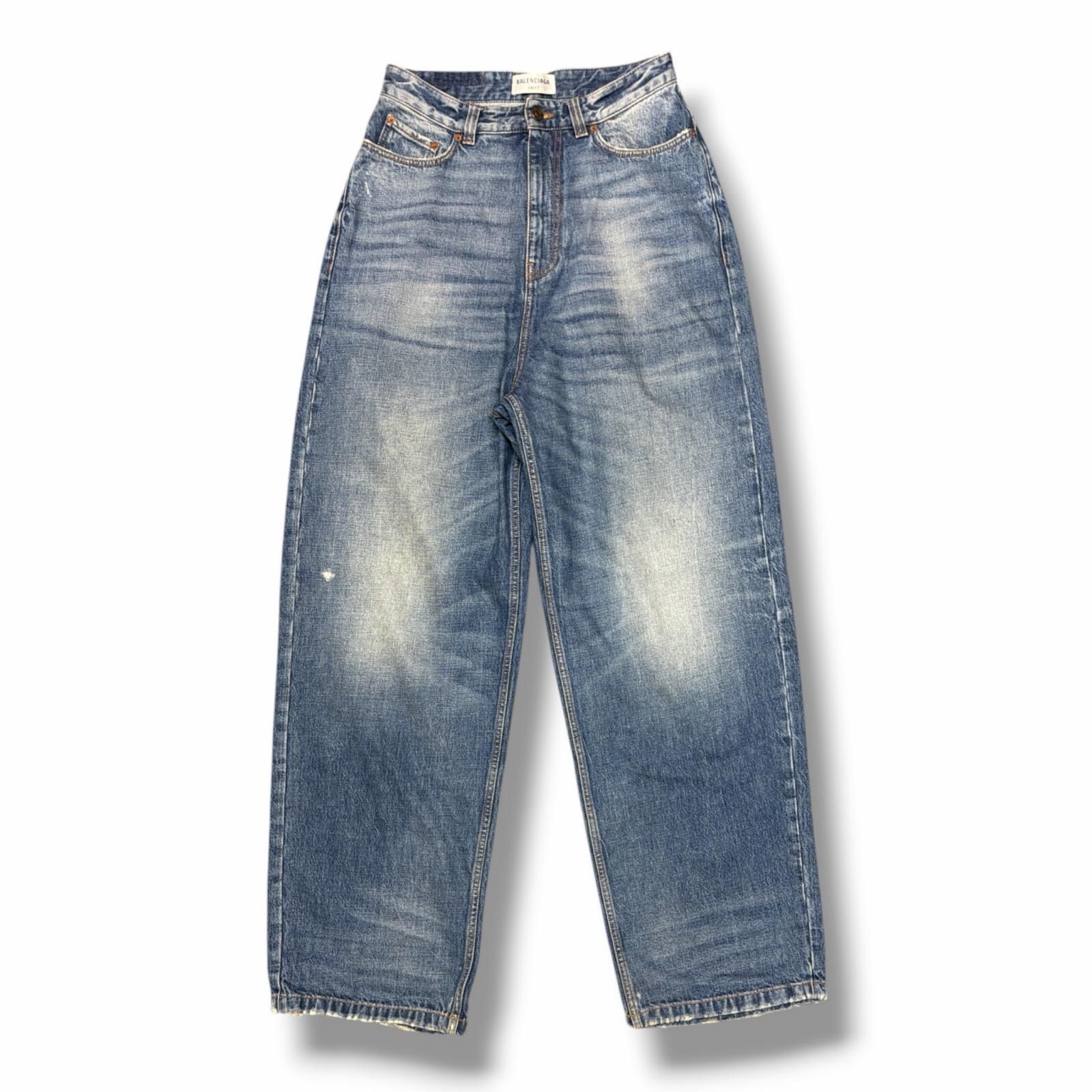 国内正規 BALENCIAGA 22AW クラッシュデニムパンツ ダメージ加工ジーンズ バレンシアガ 704282 インディゴ XS （15597M）