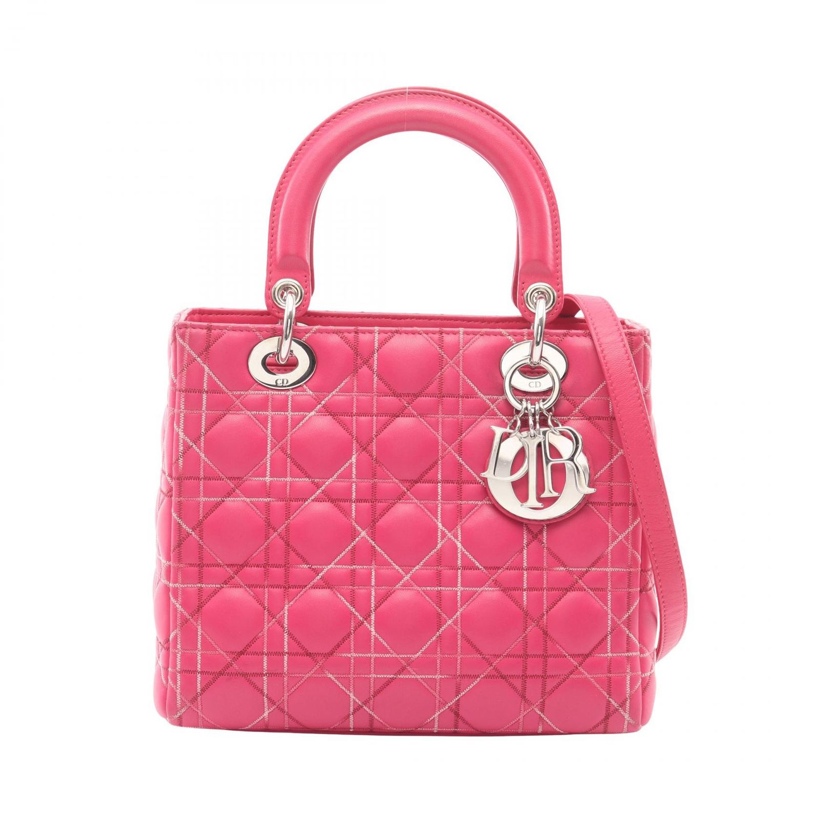 ディオール Dior ハンドバッグ LADY DIOR レディディオール カナージュ 2WAY マゼンダ レザー レディディオール カナージュ 2wayトート ミディアム レディース Used B