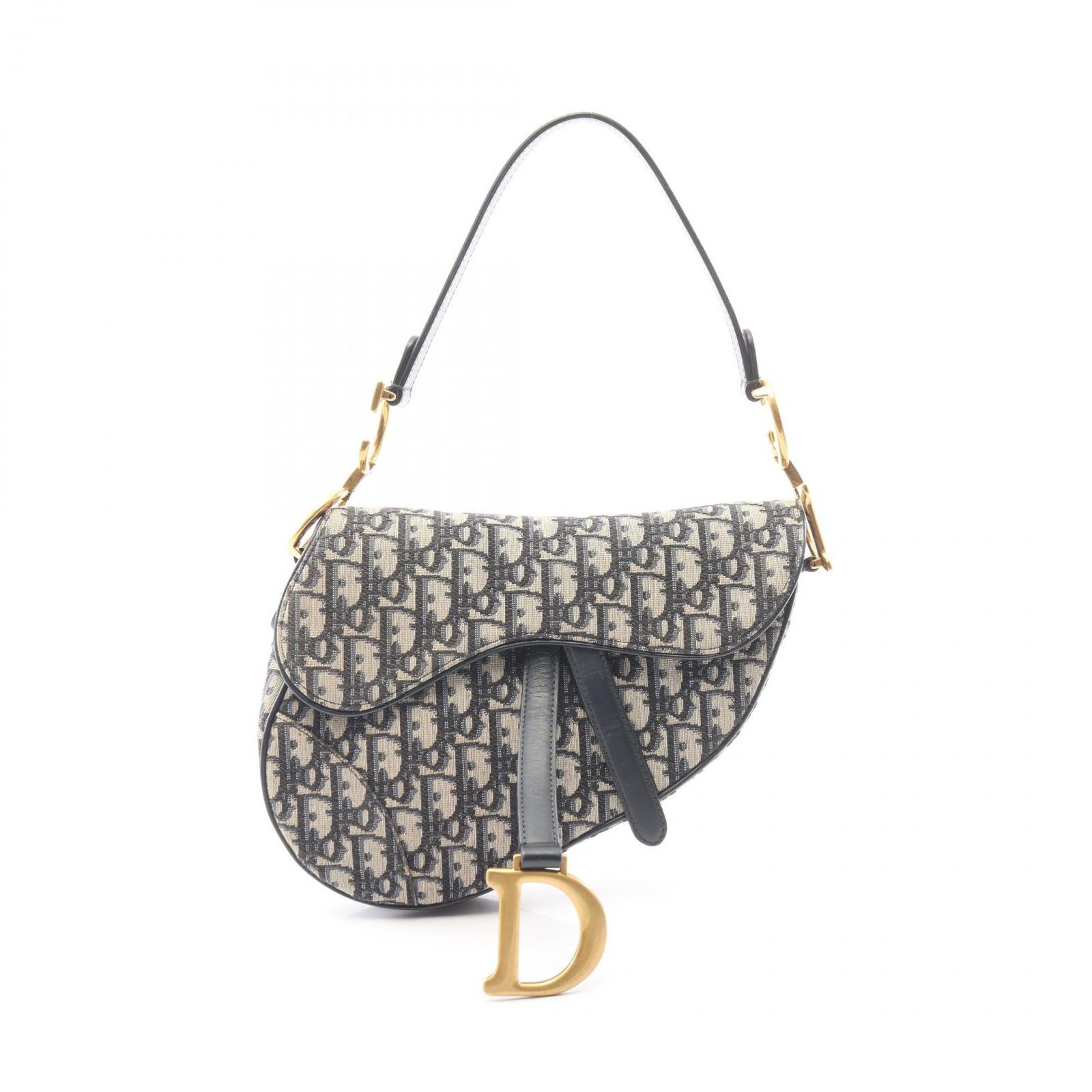 ディオール Dior ハンドバッグ サドルバッグ オブリークジャカード ネイビー キャンバス レザー オブリーク サドルバッグ レディース Used A