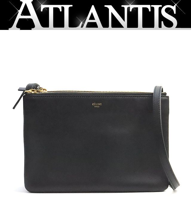 セリーヌ CELINE トリオスモール ショルダーバッグ 黒 レザー G金具