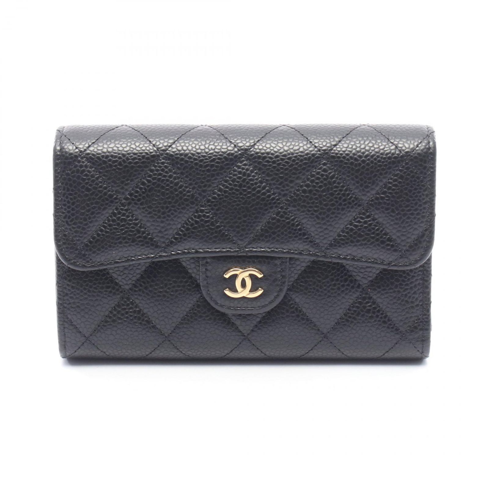 シャネル CHANEL 三つ折り財布 マトラッセ ブラック キャビアスキン(グレインドカーフ) マトラッセ 三つ折り財布 レディース Used A