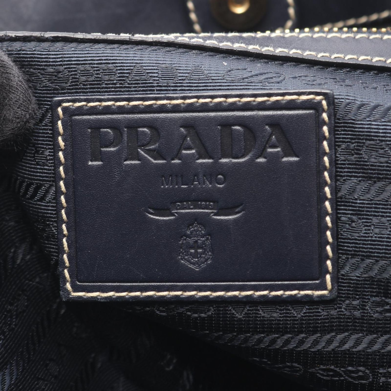 プラダ PRADA トートバッグ ロゴジャガード 三角プレート ネイビー 