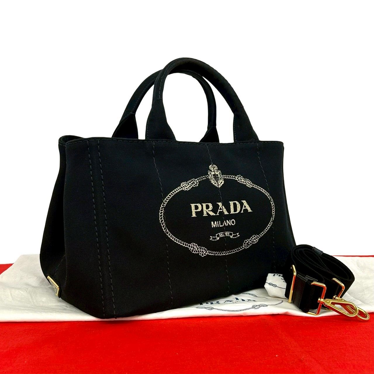 極 美品 袋付き PRADA プラダ カナパ 三角ロゴ 金具 キャンバス 2way