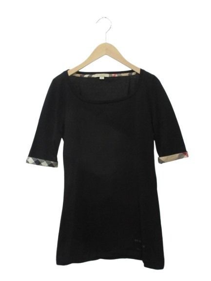 バーバリーブリット BURBERRY BRIT Tシャツ S カットソー 五分袖 チェックカフス ブラック 黒 トップス ☆AA★