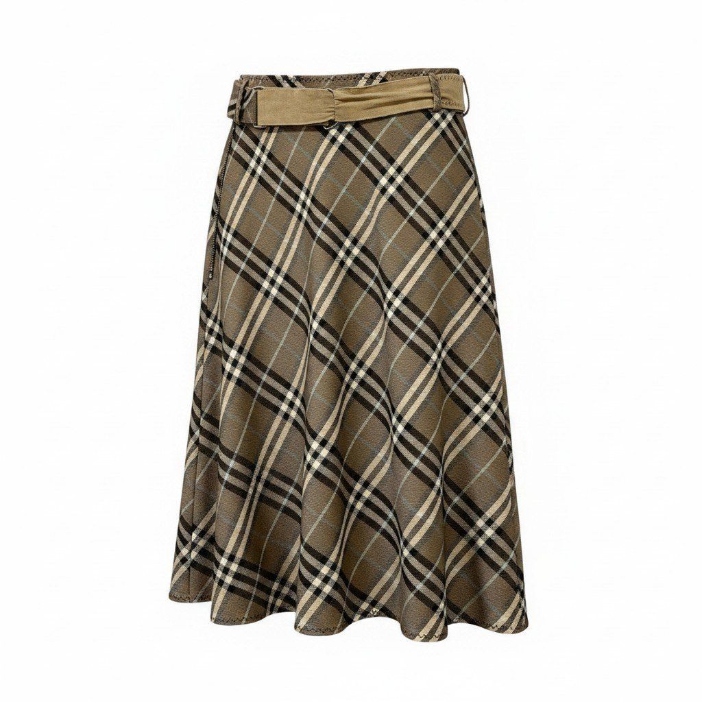 40e18 BURBERRY LONDON BLUE LABEL バーバリーロンドン ブルーレーベル ベルト付 膝丈スカート ノバチェック ウールスカート サイズ38 ブラウン系 レディース 女性用u02t 6,853円